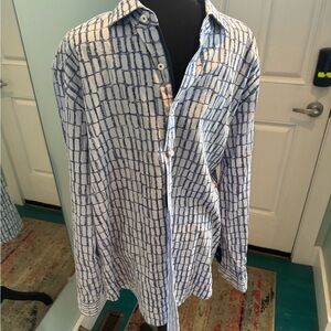 Bugatchi XXL Shaped Fit Men's Blue Patterned Long-Sleeve Shirt